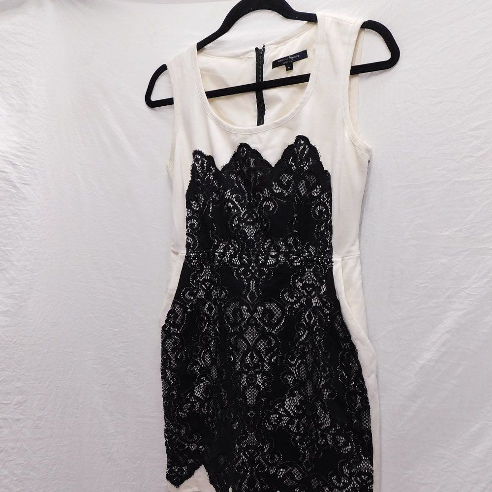 Nanette Lepore NYC Sz 6 B&W Lace Mini Dress W/ Pockets NEW - Picture 2 of 7